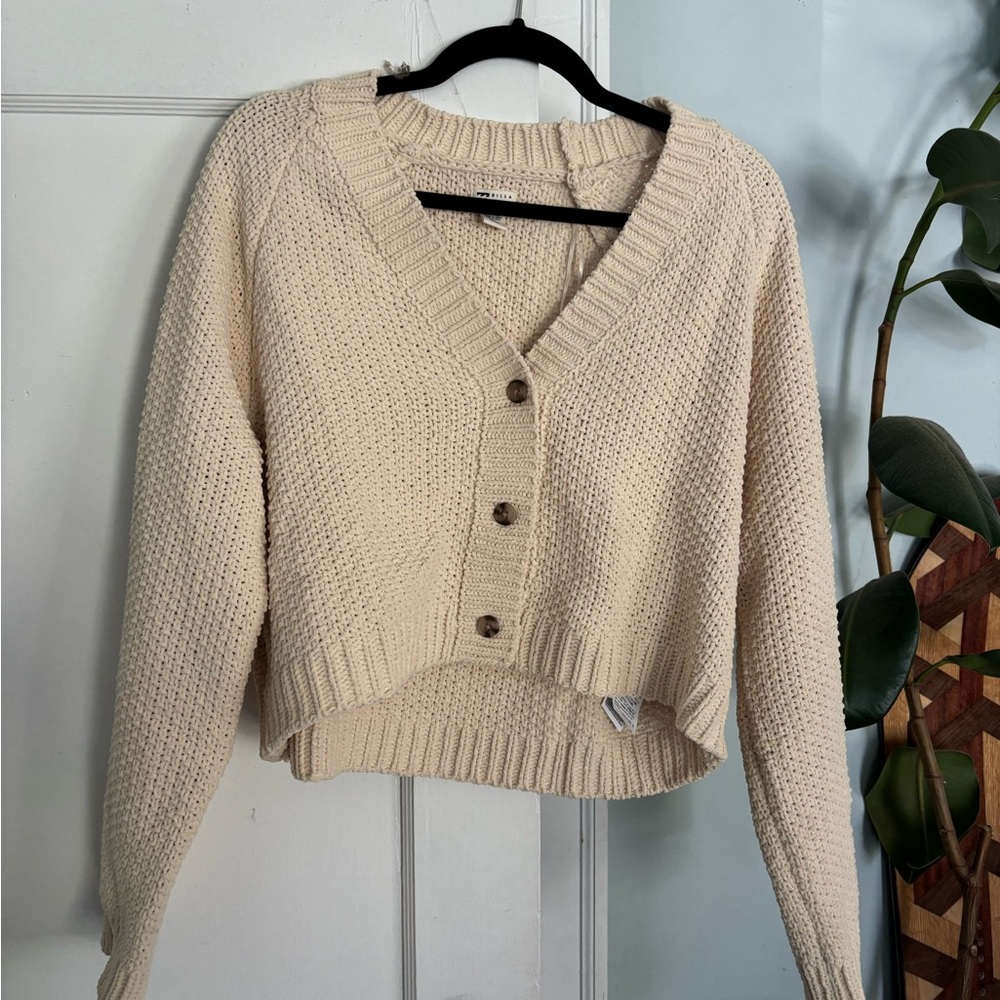 Billabong Cream Cardigan Sweater with Cable Knit Design